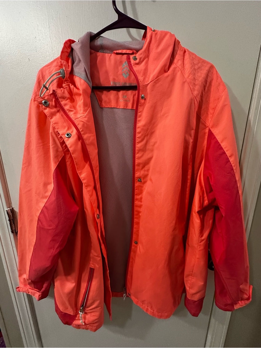 Women's Bright Coral Hooded Rain jacket
